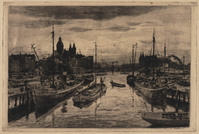 KG 20072
<br/>
Prins Hendrikkade vanaf de Oosterdokskade met Centraal Station te Amsterdam (I)
<br/>
<em>Dingemans, Waalko Jans (1873-1925)</em>